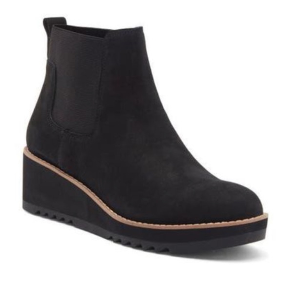 Eileen Fisher Luv Black Suede Wedge Chelsea Boots Size 10 New - Picture 1 of 8